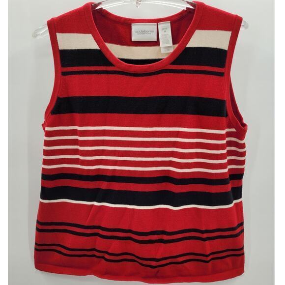 Liz Claiborne Striped 2‎ Piece Preppy Button Up Twin Set Cardigan Tank Sweater - Picture 7 of 16